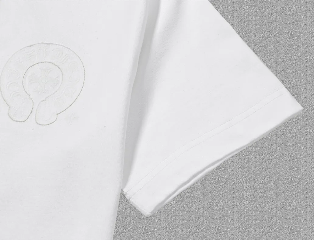 🅿️200 [CH Crow Heart] 2025FW short-sleeved T-shirt, patch embroidery, high-end 26s double yarn 300g fabric, heavy fabric, custom stretcher rib, same cylinder and dye, complete three standards, same style for men and women, color: black, white, size: S M L XL 2XL